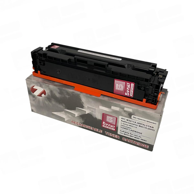 Тонер-картридж 7Q W2211X (207X) для HP CLJ M255, M282 (Голубой, 2450 стр.), с чипом W2211A, без гарантии прошивки